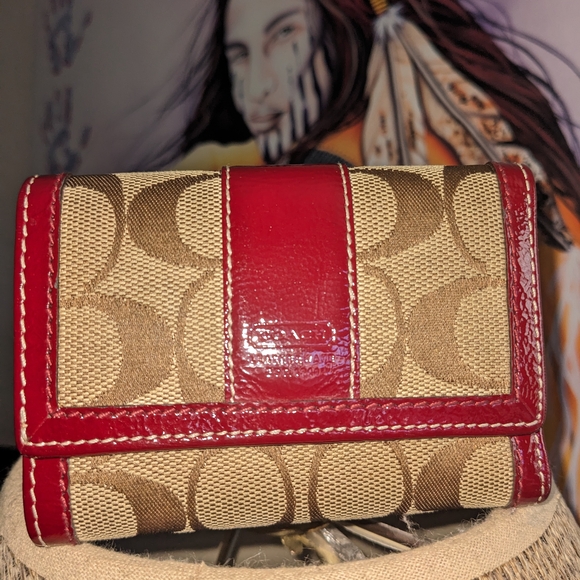Coach Handbags - Coach Red and Tan Signature Wallet
